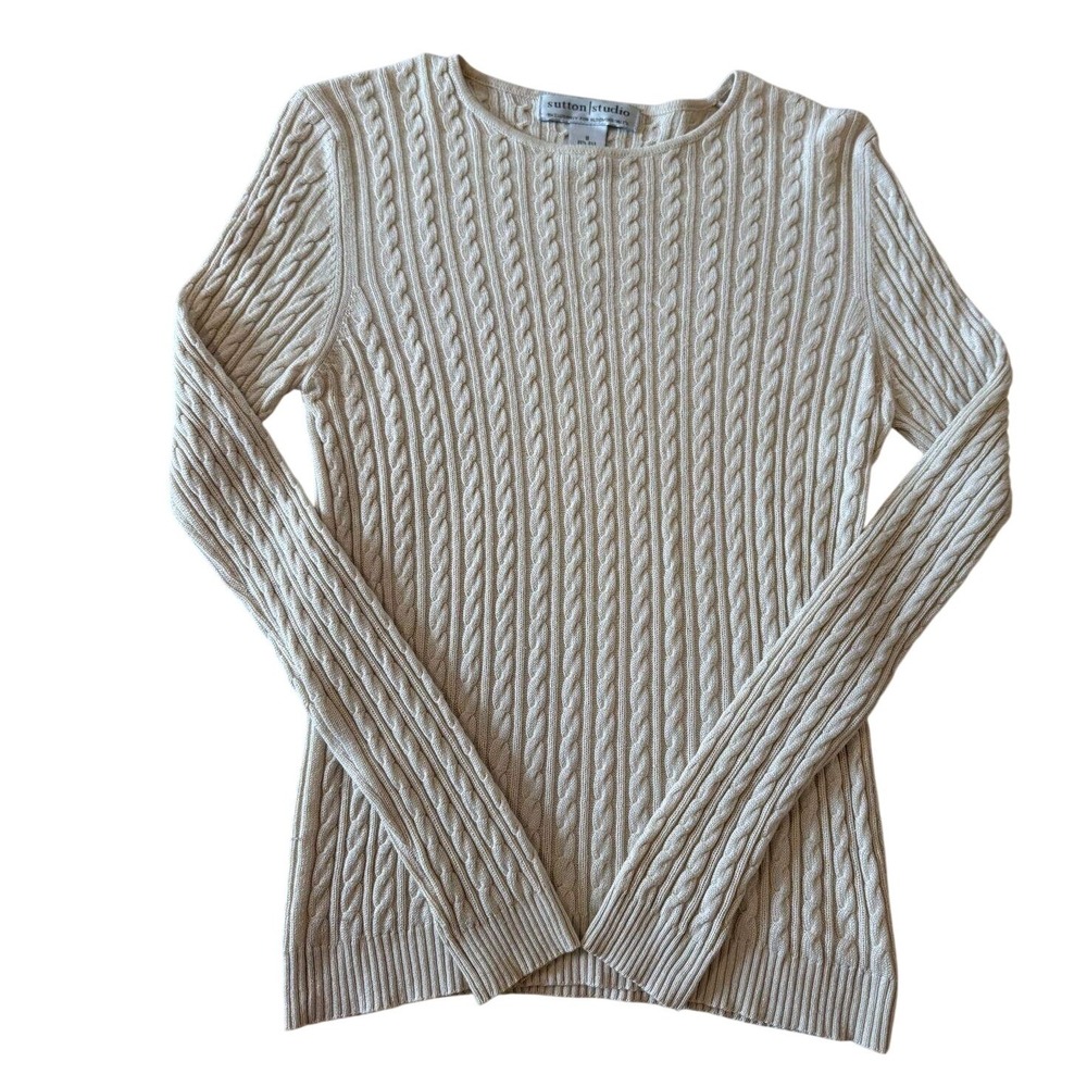 Sutton Studio Bloomingdales Silk Cashmere Cable Knit Sweater Cream Ivory Small S